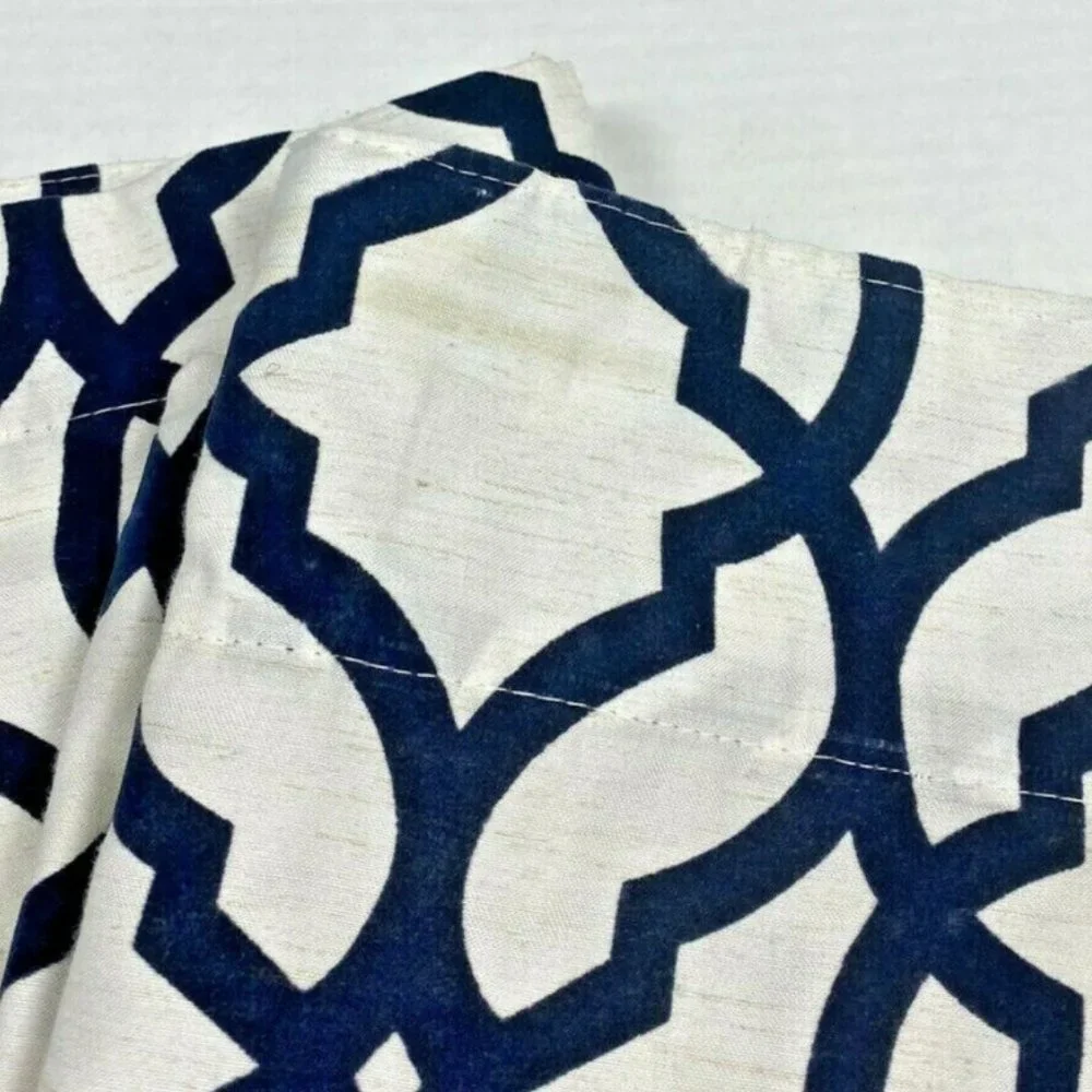 2 Linen Curtains Panels Navy Blue Trelllis Luxury